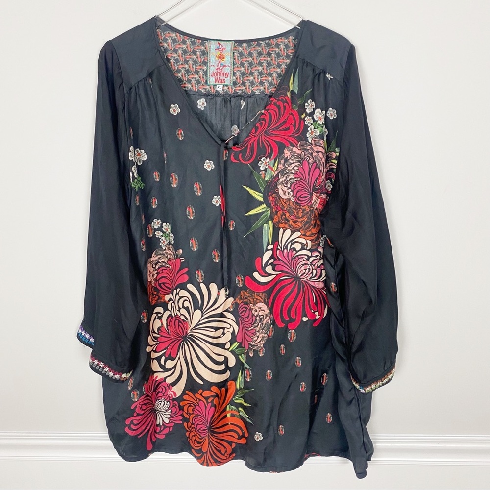 Johnny Was Floral black silk tunic